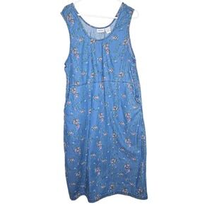 Vermont Country Store Denim Dress Floral‎ Sleeveless Cottagecore Gardening L